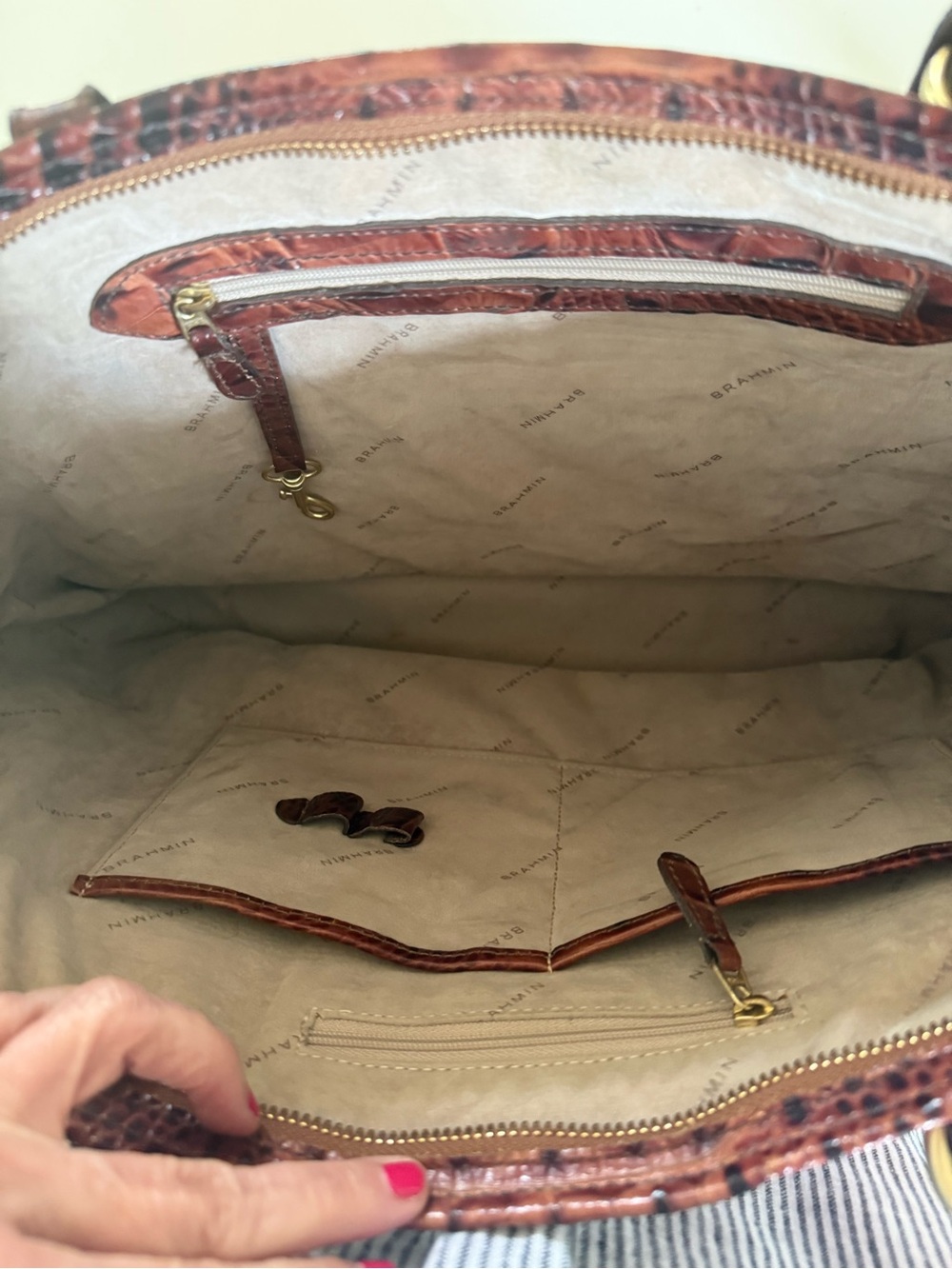 Brahmin Chestnut Croc-Embossed Leather Tote with Gold Hardware - Picture 4 of 4